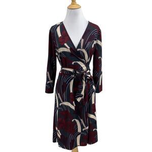 Ann Taylor Dress Womens 4 Multi Floral 3/4 Sleeve Wrap Knee Length Tie Waist